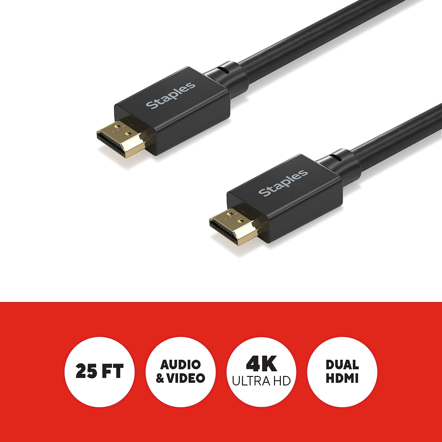 Staples TECH 25 ft. HDMI to HDMI Audio/Video Cable Male to Male Black (ST62476)