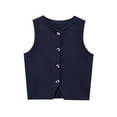 thumbnail image 3 of Womens Sleeveless Cropped Sweater Vest Summer Trendy Knit Crop Tank Tops Crewneck Button Y2K Going Out Top Navy Blue S, 3 of 8