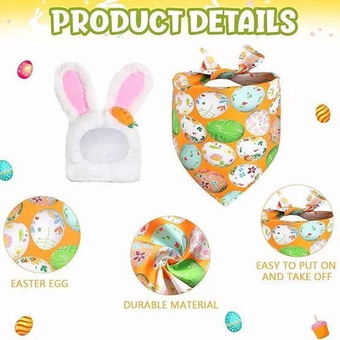 UNLLLL Easter Bunny Outfit for Porch Goose, Lawn Goose Bunny Ears Hat and Egg Pattern Bandana Set, Spring Porch Goose Outfit Fit for 23 Inch, for Garden, Party, Home Decor (Only Clothes)