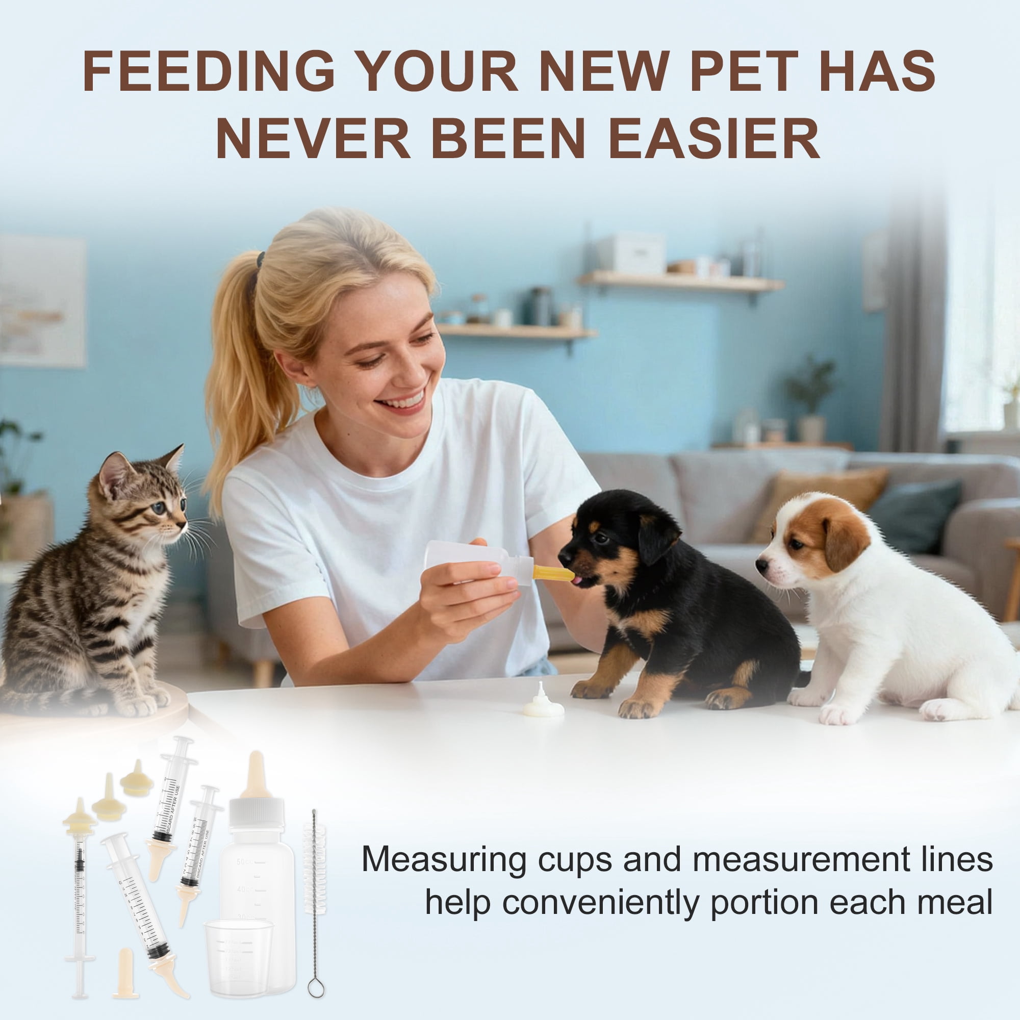 Unique Bargains Kitten Bottle Feeding Kit Apricot