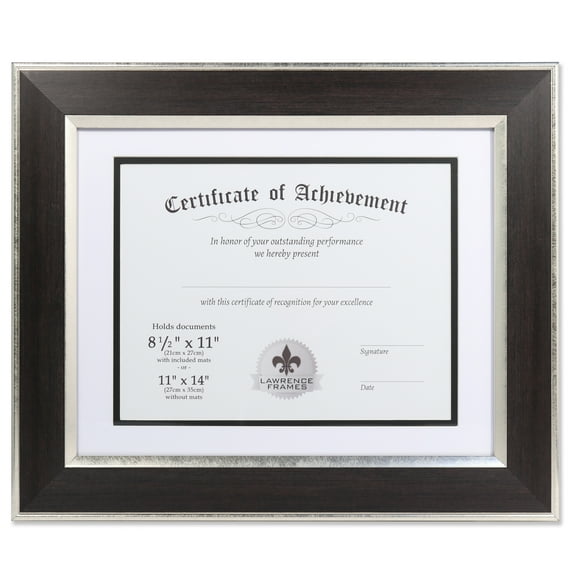 Lawrence Frames 11x14 Matted to 8.5x11 Wood & Metal Document/Diploma/Certificate Picture Frame with Double Bevel Cut Matting, Multiple Colors