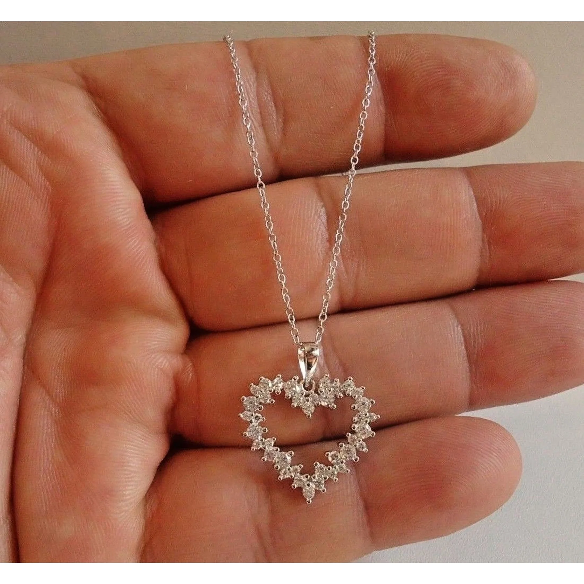 1 Ct Round Cut Simulated Diamond Heart Pendant Necklace – 14K White Gold Plated Silver