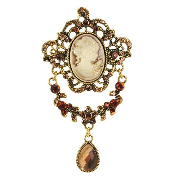 Gyn&Joy Vintage Inspired Topaz Rhinestone Victorian Cameo Pin Brooches Jewelry
