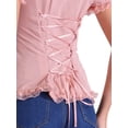 thumbnail image 5 of INSPIRE CHIC Victorian Shirt for Women's Sweetheart Neck Puff Sleeve Halloween Lace Up Gothic Blouse M Grey Pink, 5 of 6