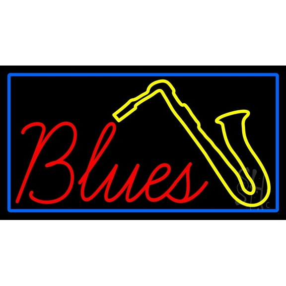 Red Blues Yellow Saxophone LED Neon Sign 20" Tall x 37" Wide - inches Black Square Cut Acrylic Backing, with Dimmer - Premium built indoor Sign for Studio, Club, Décor, Event, Storefront.
