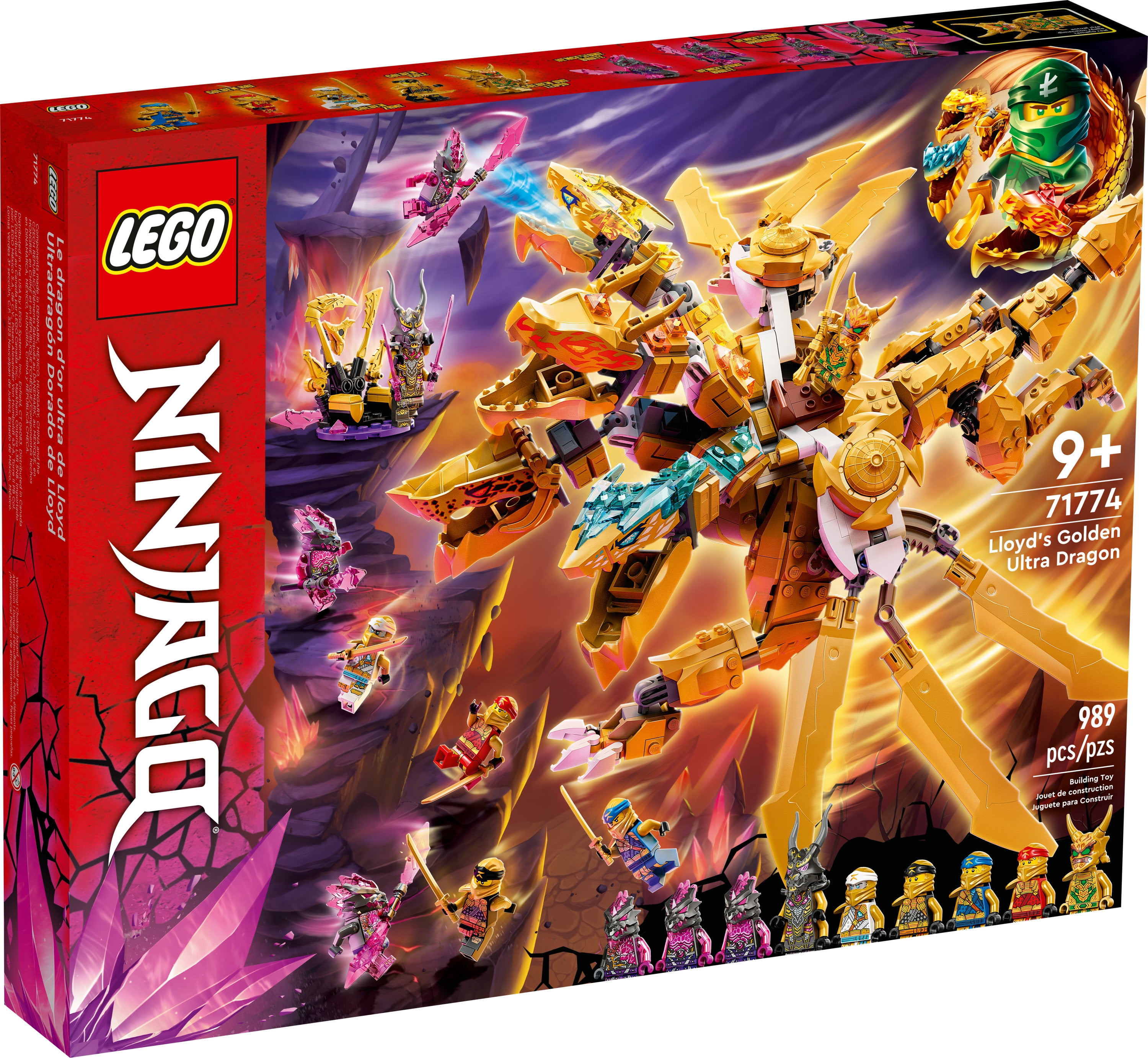 vitalitet forsætlig Drikke sig fuld LEGO NINJAGO Lloyd's Golden Ultra Dragon Toy for Kids, 71774 Large 4 Headed  Action Figure with Blade Wings plus 9 Minifigures - Walmart.com