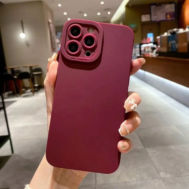 Highend Black Shockproof Silicone TPU Phone Case For iPhone 15 14 13 12 11 Pro Max X XS XR 78 Plus Men Protectiv Lens Back Cover Wine red iPhone 11 Pro