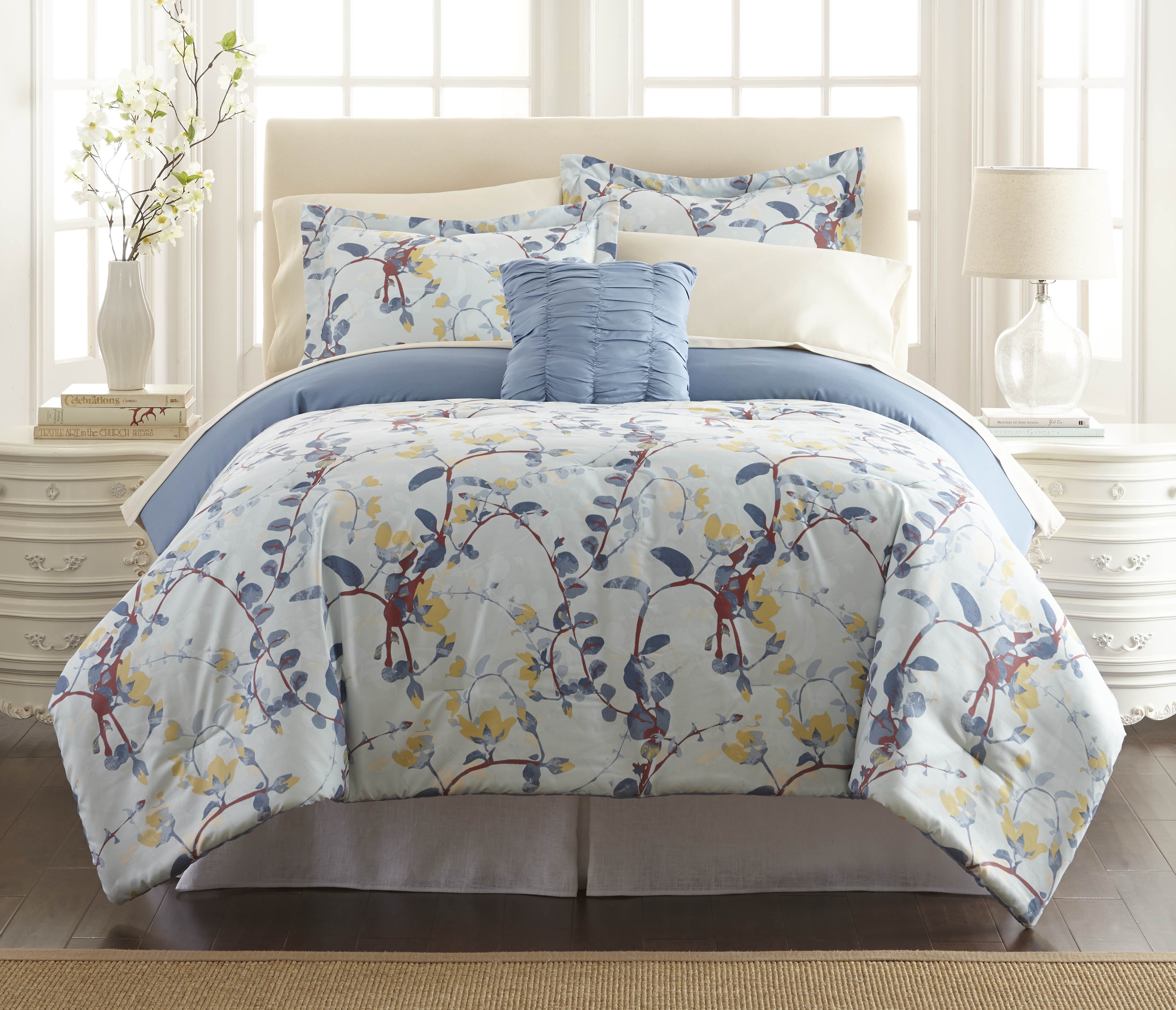 HomeRoots Beddings 0 2 inch X 86 inch X 76 inch Polyester Blue And homeroots-beddings-0-2-inch-x-86-inch-x-76-inch-polyester-blue-and