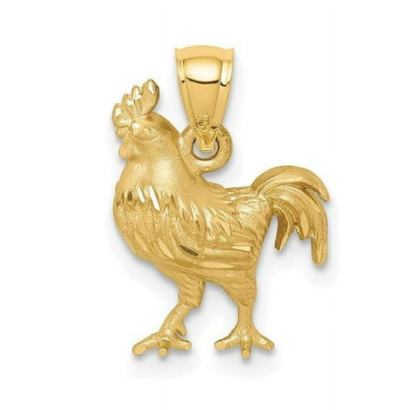 Finest Gold 14K Yellow Gold Satin Diamond-Cut Rooster Pendant