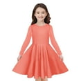 thumbnail image 4 of NAISIBABY Long Sleeve Dress for Girls, A-Line Crew Neck Solid Color Casual Basic Peplum Dress Watermelon Red 4-5T, 4 of 9
