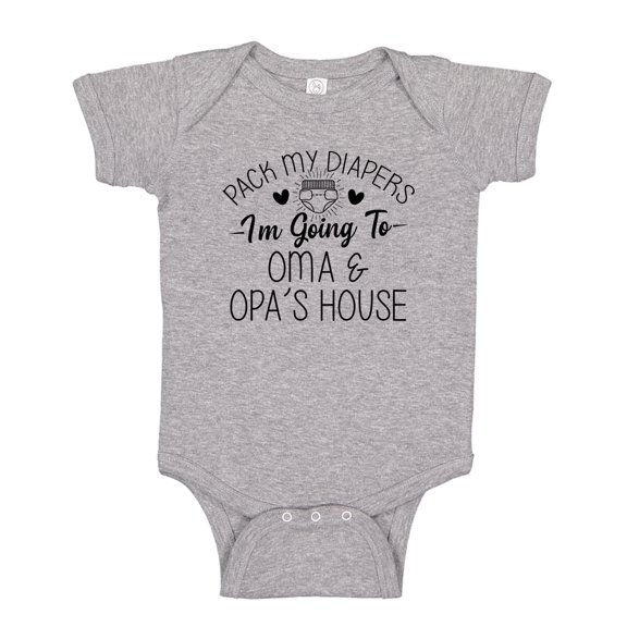Pack My Diapers I'm Going to Oma and Opa's House Baby Bodysuit One Piece NB Athletic Heather