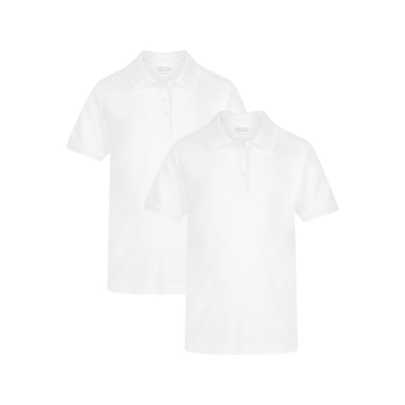 Wonder Nation Girls School Uniform Interlock Short Sleeve Polo Shirt, 2-Pack, Sizes 4-18 & 10-16 Plus