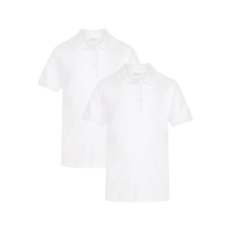 Wonder Nation Girls School Uniform Interlock Short Sleeve Polo Shirt, Sizes 4-18 & 10-16 Plus