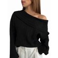 thumbnail image 2 of Women Off Shoulder Sweater Top Long Sleeve Knitted Pullover Casual Loose Oversized Trendy Vintage Knitwear Tops Black M, 2 of 6