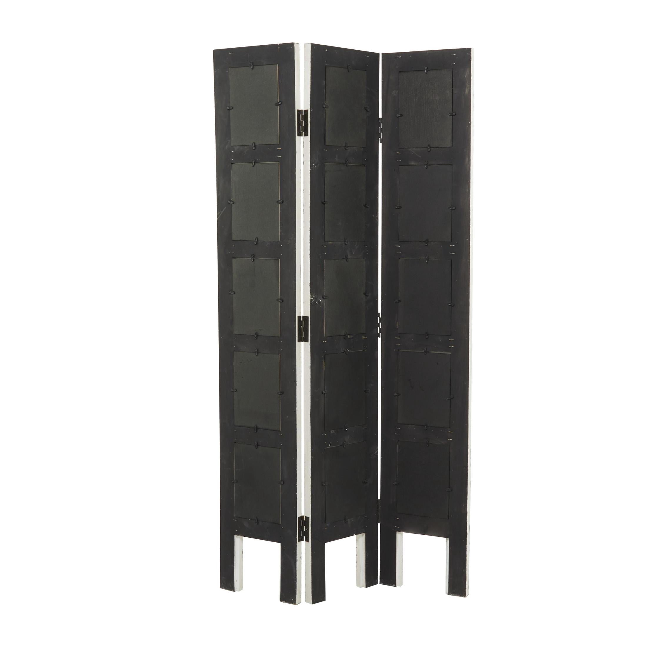 DecMode 27" x 51" White Wood Hinged Foldable Partition 3 Panel Room Divider Screen with 15 Photo Slots, 1-Piece