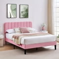 thumbnail image 2 of Taomika, Full Size Upholstered Platform Bed Frame with Adjustable Headboard-Pink, 2 of 9