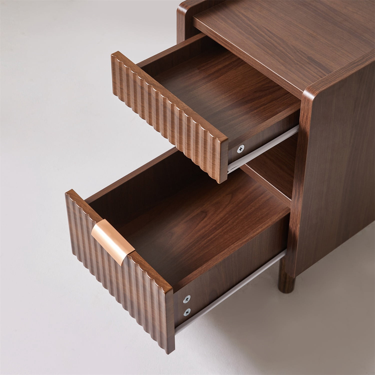 Hommoo 2-Pack Modern Fluted Nightstands with Drawer & Open Cubby, MDF Bedside Tables for Small Bedrooms, Dorms & Living Rooms, Walnut