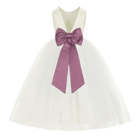 

Ivory V-Back Satin Flower Girl Dresses for Wedding Toddlers 219T