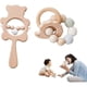 thumbnail image 1 of 2pcs natural beech wood animal crochet bead bracelet baby rattle sensory toy (rabbit), 1 of 4