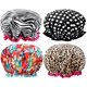 thumbnail image 1 of Gorro de ducha para mujeres, 4 pack, gorro de ducha de satén de doble capa de lujo para niños, gorro de ducha elástico impermeable reutilizable Feliz Sencillez, 1 of 5
