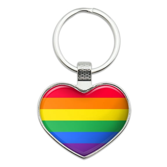 Rainbow Pride Gay Lesbian Contemporary Heart Love Metal Keychain Key Chain Ring