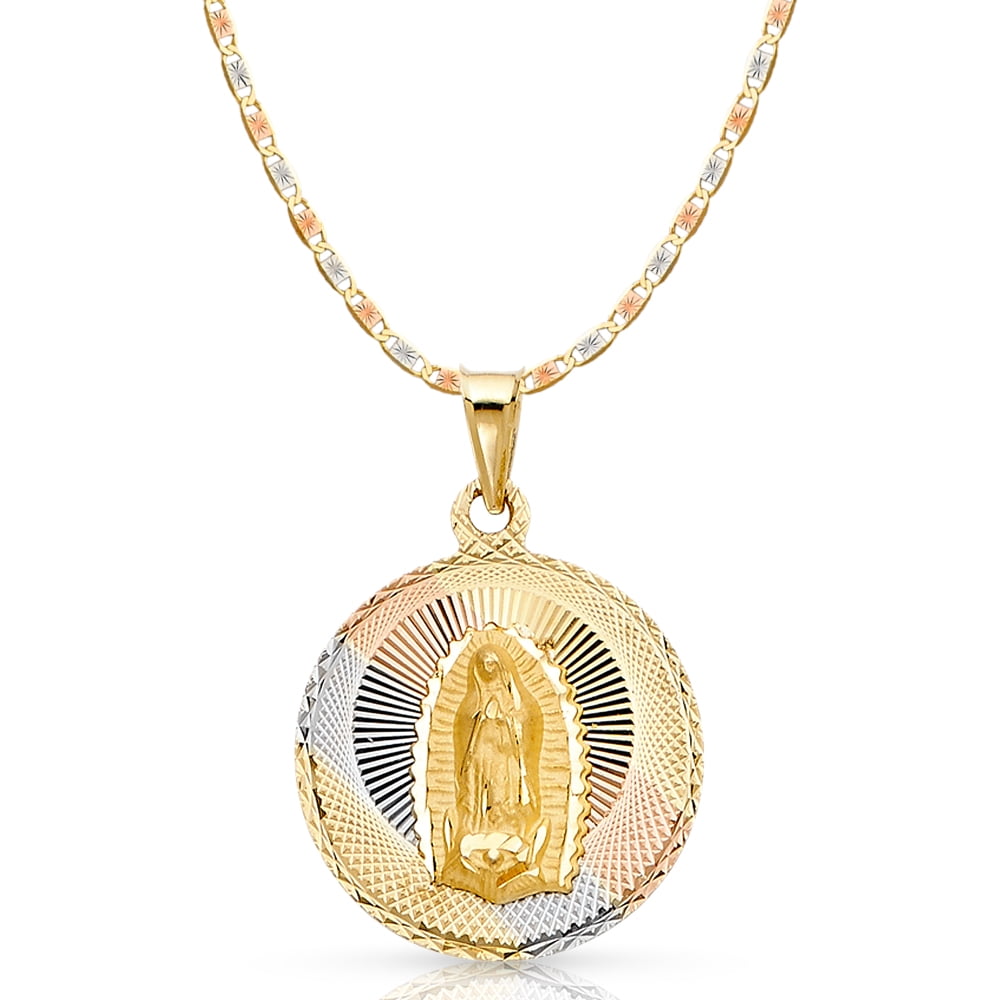 Ioka-14K Tri Color Gold Diamond Cut Our Lady Of Guadalupe Stamp Charm ...