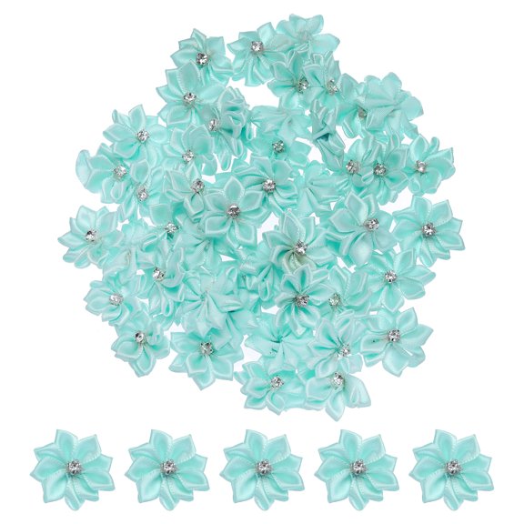 Uxcell 1.2 Inch Small Ribbon Flowers Satin Ribbon Flowers Mini Fabric Flowers Light Green 100 Pcs