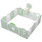 CozyBox Baby Playpen Center Foldable Play Yard w/ Game Wall and Lock Door and Basketball Hoop (Green)