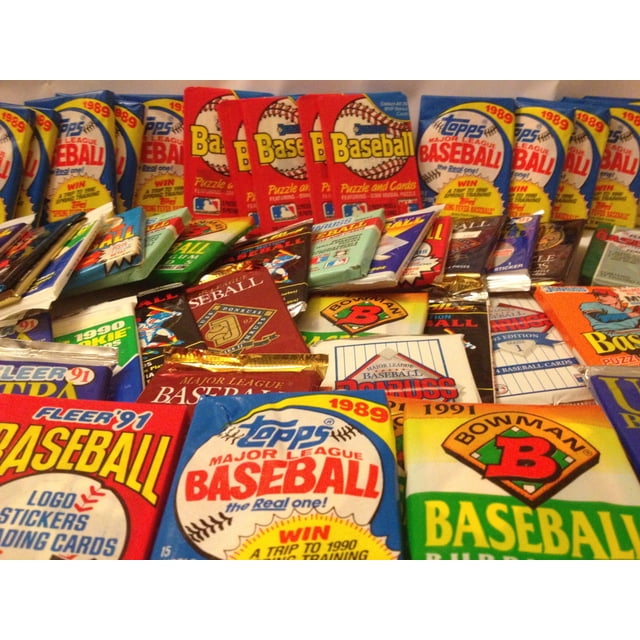 Lote de 100 tarjetas de béisbol vintage en paquetes de cera sellados