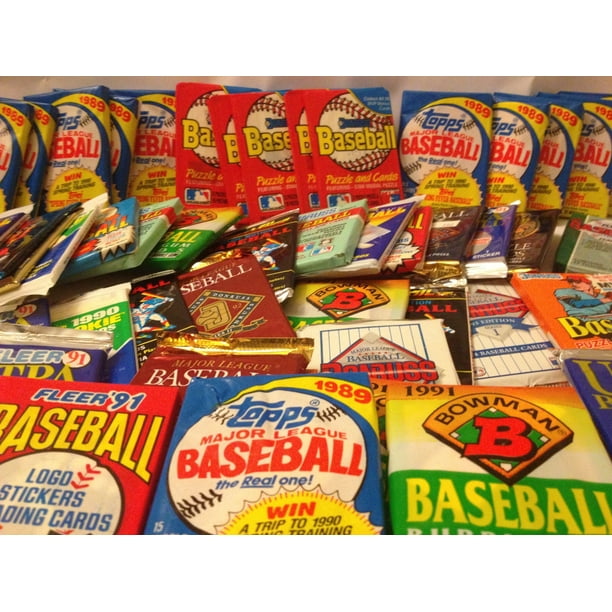 Lote de 100 tarjetas de béisbol vintage en paquetes de cera sellados