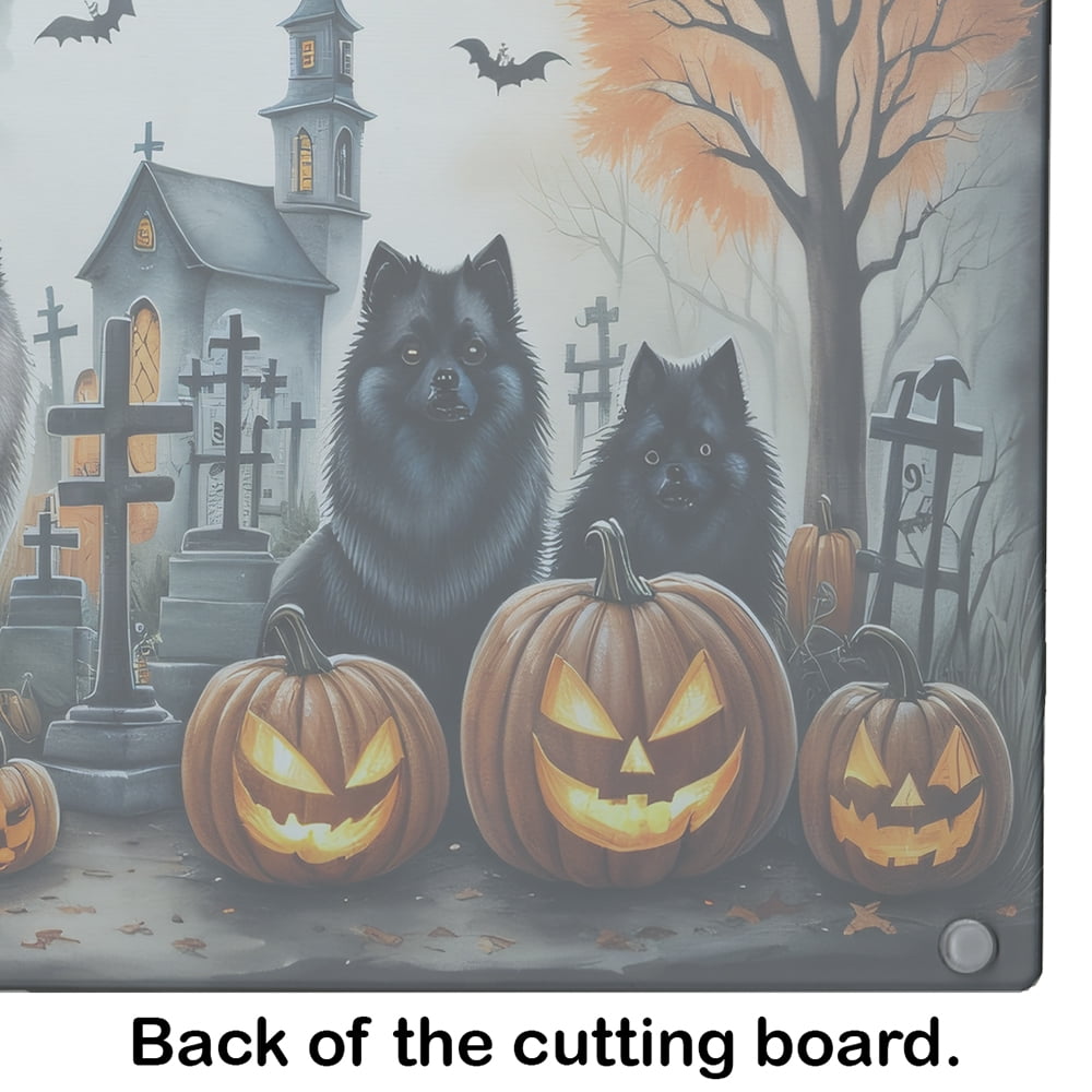Keeshond Spooky Halloween Glass Cutting Board Large 12 in x 15 in