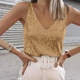 thumbnail image 2 of Wang6 Women Sequin Tank Tops Plus Size Sparkly Deep V Neck Summer Cami Tops Trendy Loose Fit Sleeveless T Shirts Tees Gold S, 2 of 3