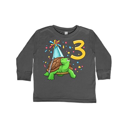 

Inktastic 3rd Birthday Cute Turtle in Party Hat with Confetti Gift Toddler Boy or Toddler Girl Long Sleeve T-Shirt