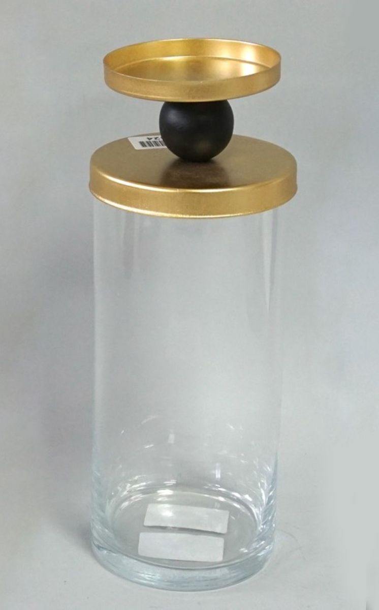 Set of 2 Clear and Gold Contemporary Candle Holders 10.25"