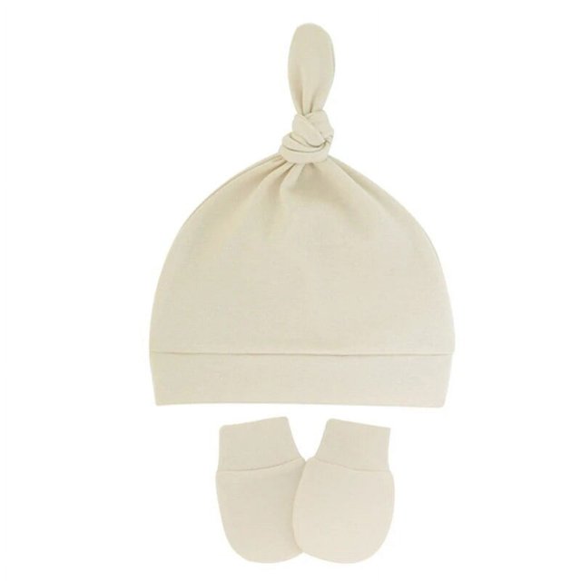 Gorros de algodón para bebé recién nacido, conjunto de sombrero y mitones de Hospital, guantes elásticos de Color caramelo sólido, gorro cálido para niño de 0 a 1 años