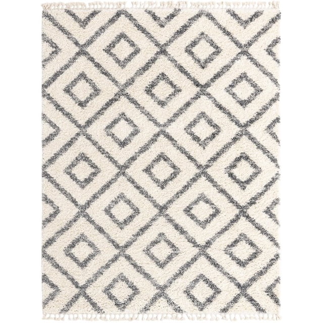 Unique Loom Hygge Shag Geometric Plush & Cozy Rug 8' x 10' Rectangle Ivory/Gray