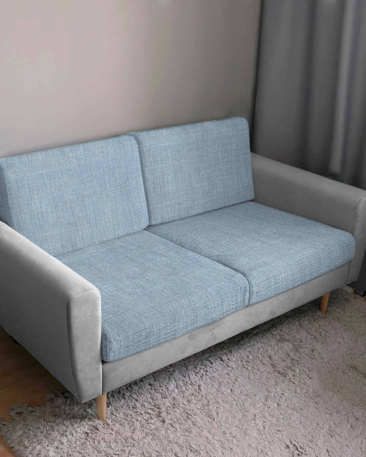 Vintage Sky Blue Couch Cushion Covers Stretch, Washable Sofa Seat Covers Individual Seat Cushion Sofa Slipcovers Farmhouse Retro Solid Color Linen Texture Couch Cover Furniture Protector S-3PCS