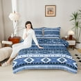 thumbnail image 4 of jejeloiu Retro Boho Aztec Twin Comforter Sets,Blue Vintage Geometric Bedding Set For Adults Reversible 2pcs, 4 of 8