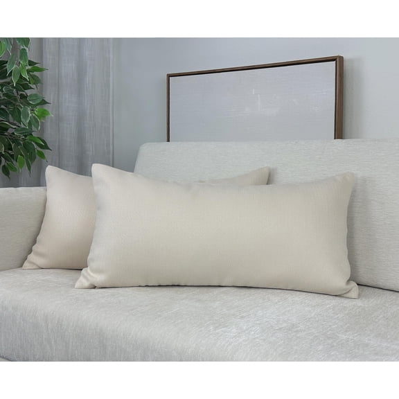 Aiking 2 Pieces of 14" x 26" Brushed 100% Polyester Decorative Lumbar Pillow Covers, Zipper Closure, Ivory