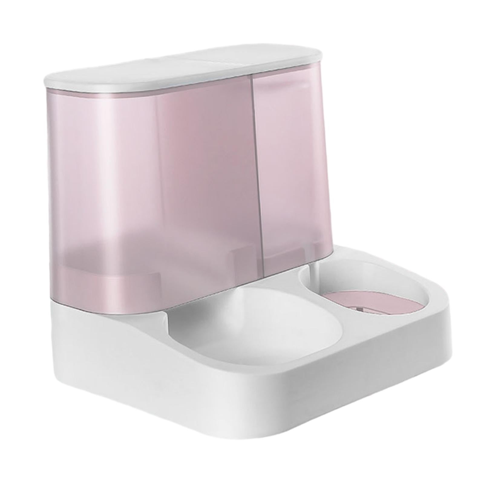 2 in 1 Design Pet Food and Water Dispenser, Automatic Feeder, Cat Food and Water Dispenser for Rabbit Kitten Cat, Easy to Refill Pink