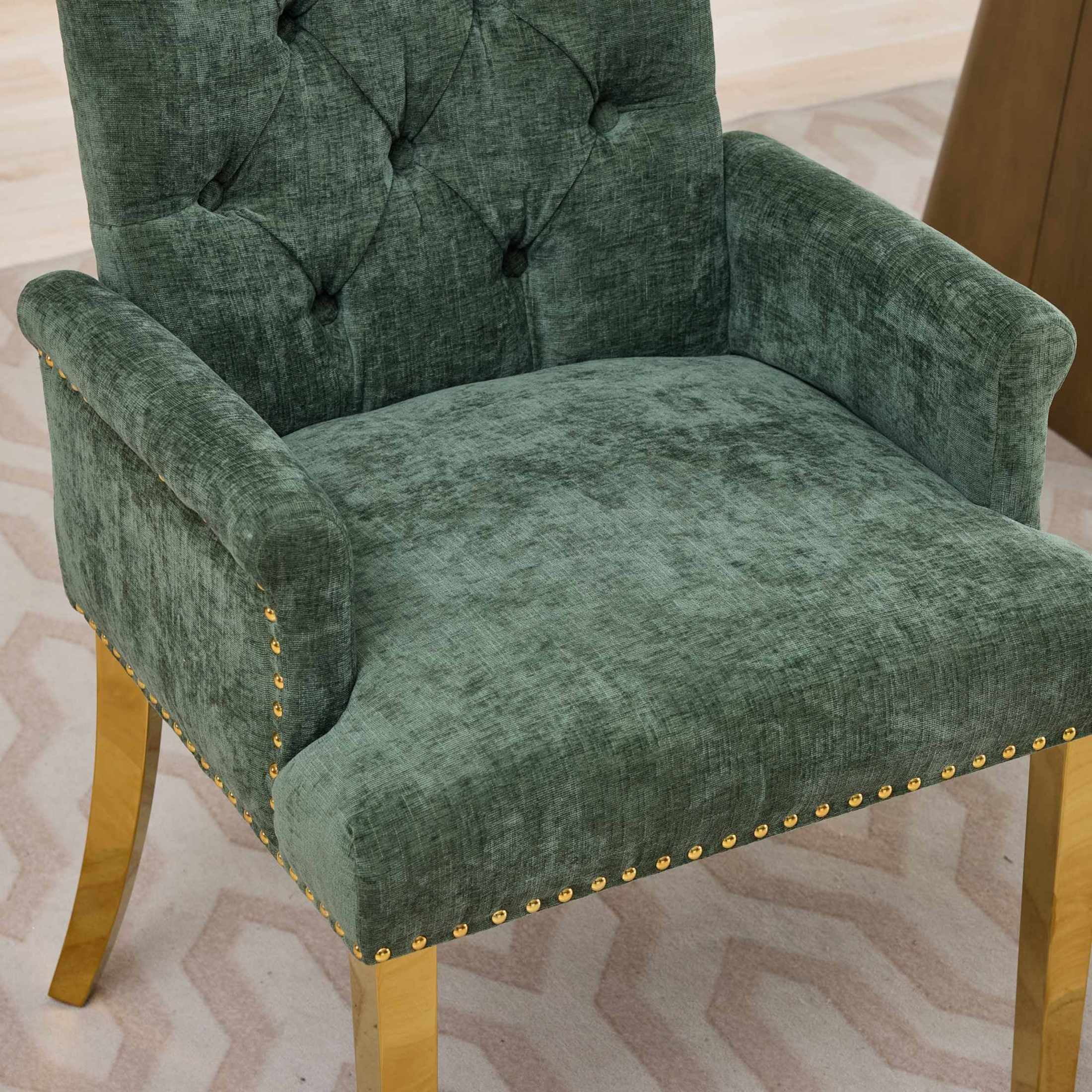 GDF Studio Upholstered Dining Chair with Button-Tufted Back, Nailhead Trim, Stainless Steel Legs, Olive Green