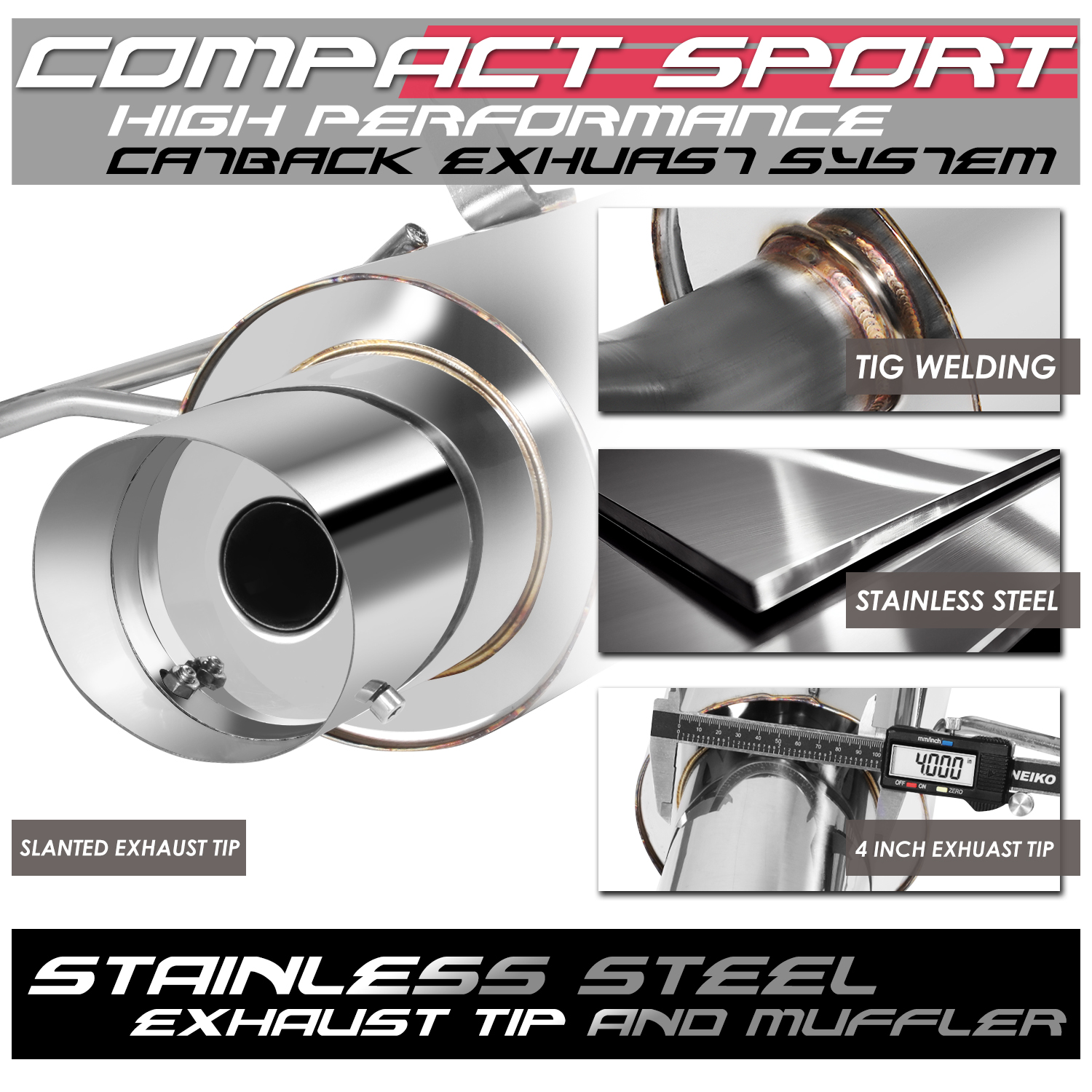DNA Motoring For 01-06 Chrysler PT Cruiser 2.4L Performance Cat-Back Exhaust Muffler w/Removable Silencer