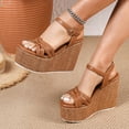 thumbnail image 3 of Pandaie Platform Sandals Women Ankle Strap Wedge Summer Beach Slides 4.72 Inch Open Toe Espadrille Dressy Slip on Sandal Brown 6, 3 of 8