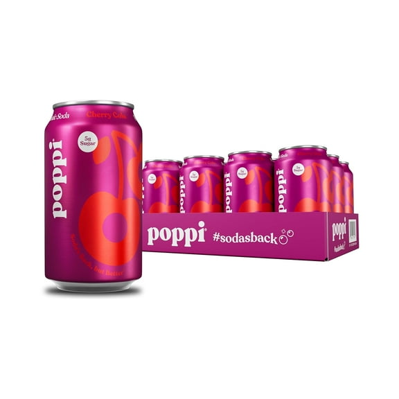 Poppi Prebiotic Soda – Cherry Cola Flavor – 12 Cans × 12 oz — Gut-Healthy Sparkling Soda with Prebiotics & Apple Cider Vinegar