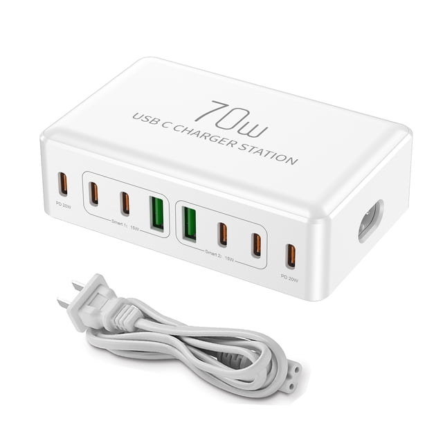 Chargeur Multi USB 8 Ports 70W avec Câble USB Chargeur Multiple pour Téléphone Mobile
