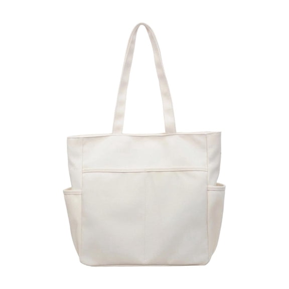 Tanyzvel Canvas Tote Bag Multi-Pocket Shoulder Bag Large Capacity Work School Shopping Tote with Water Bottle Pockets