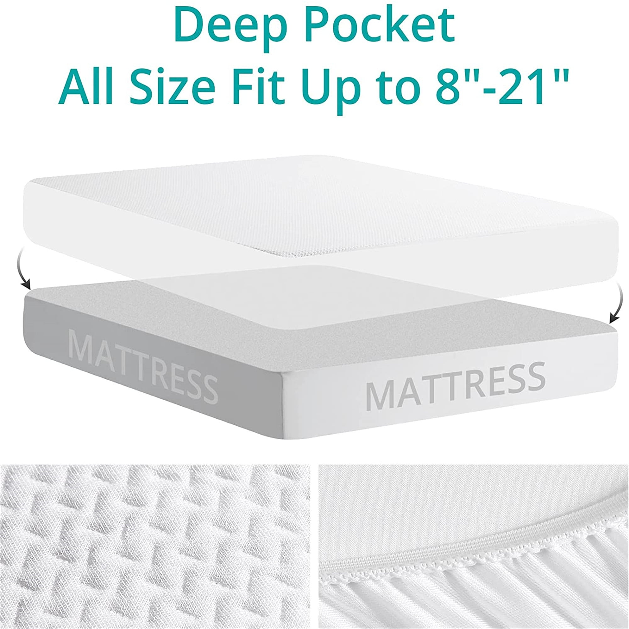 Lunsing King Mattress Protector, Waterproof Breathable Noiseless King Size Mattress Pad with Deep Pocket for 6-18 Inches Mattress, White
