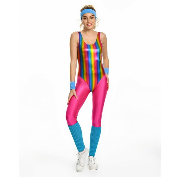 Conjunto de 6 leggings para adultos de los anos 80 y 90 disfraz retro para Halloween ropa deportiva diadema trajes para mujer traje de carnaval Walmart en linea