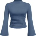 thumbnail image 4 of Trendfront Womens Mock Neck Top Flared Long Sleeves Ribbed Texture Fitted Everyday Casual Layering Shirt, 4 of 4