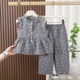 thumbnail image 2 of Little Girls Summer Outfits Toddler Baby Girl Clothes Flying Sleeve Plaid Button Up Tops Pants Sets Infant Cute Baby Girl Summer Outfits, 2 of 4